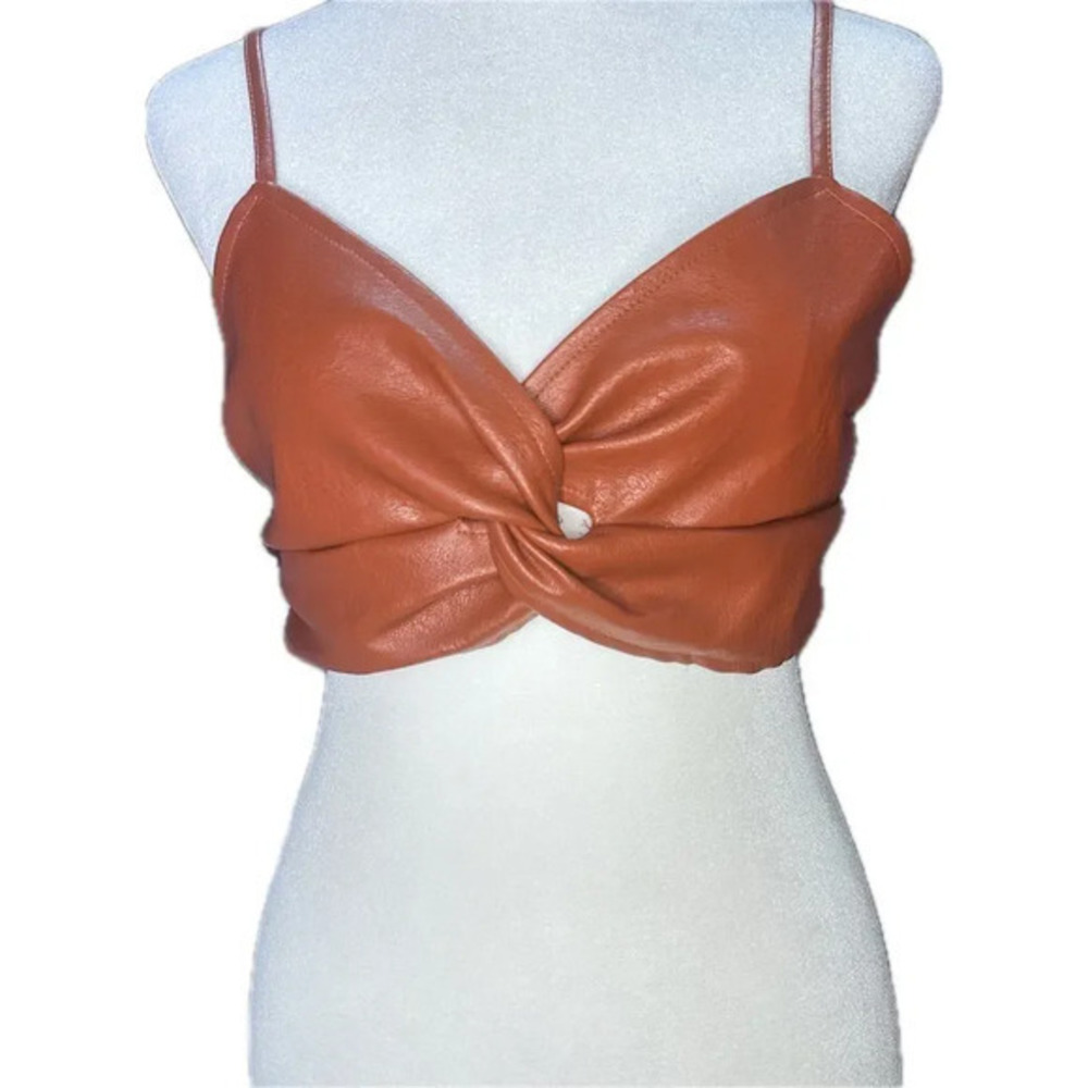 Missguided Rust Faux Leather Twist Front Bralette Crop Top Orange US 4